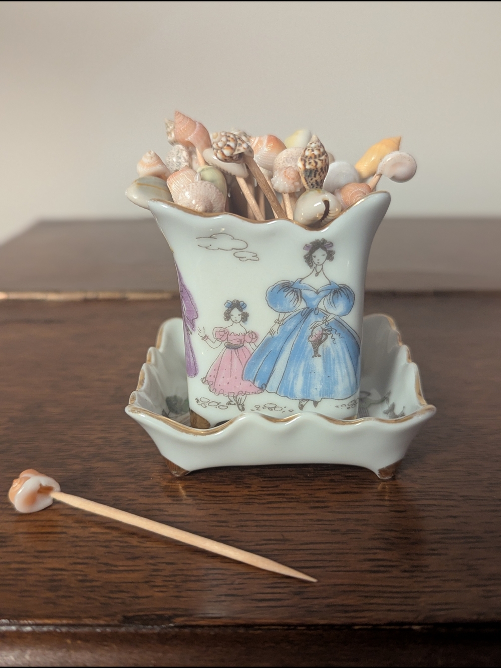 Lefton Porcelain Toothpick Holder & Small Trinket Dish Set